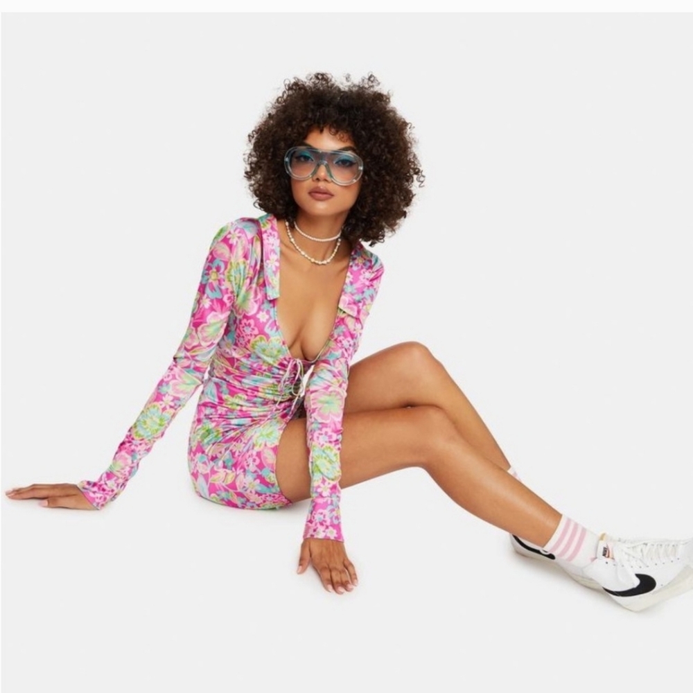 For Love And Lemons Pink Floral Mini Dress